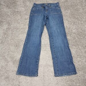 Liz & Co Womens Blue Stretch Straight Leg Jeans Size 6 Patch Pockets Mid Rise